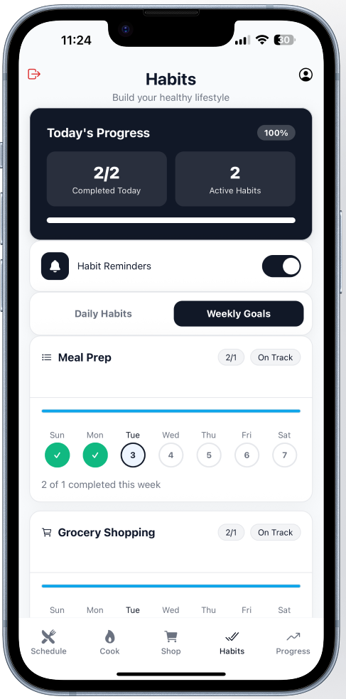CutPhase app on iPhone showing progress tracking